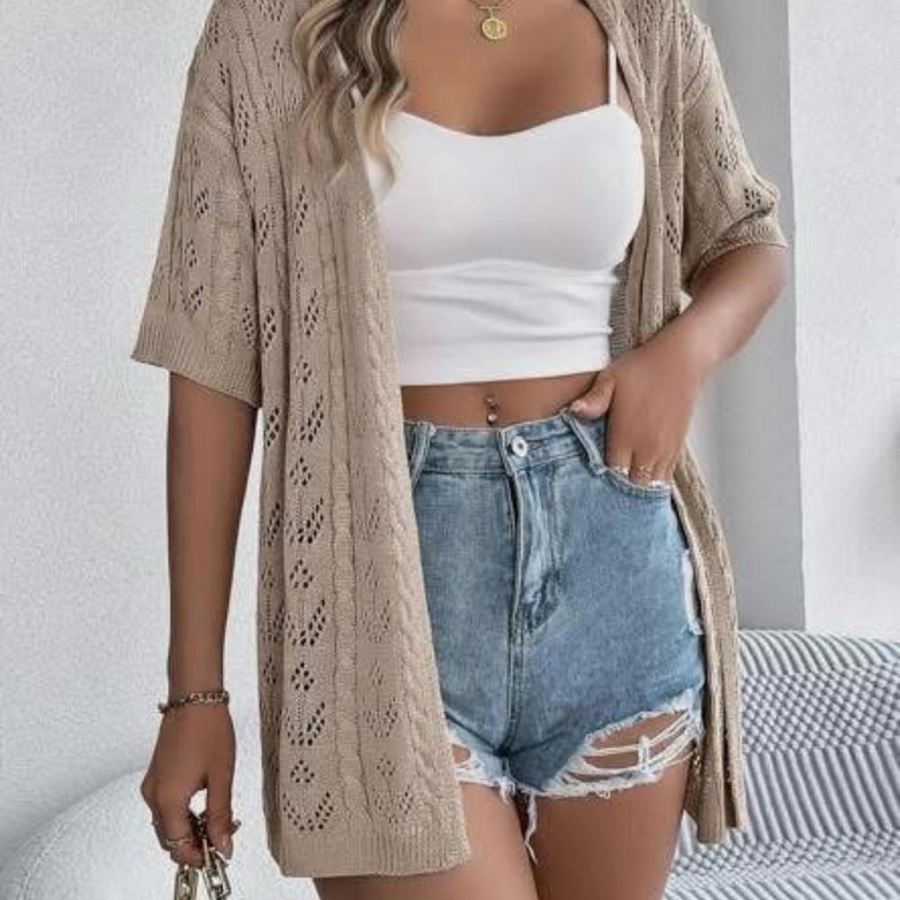 Women's Tan Open-Knit Sweater